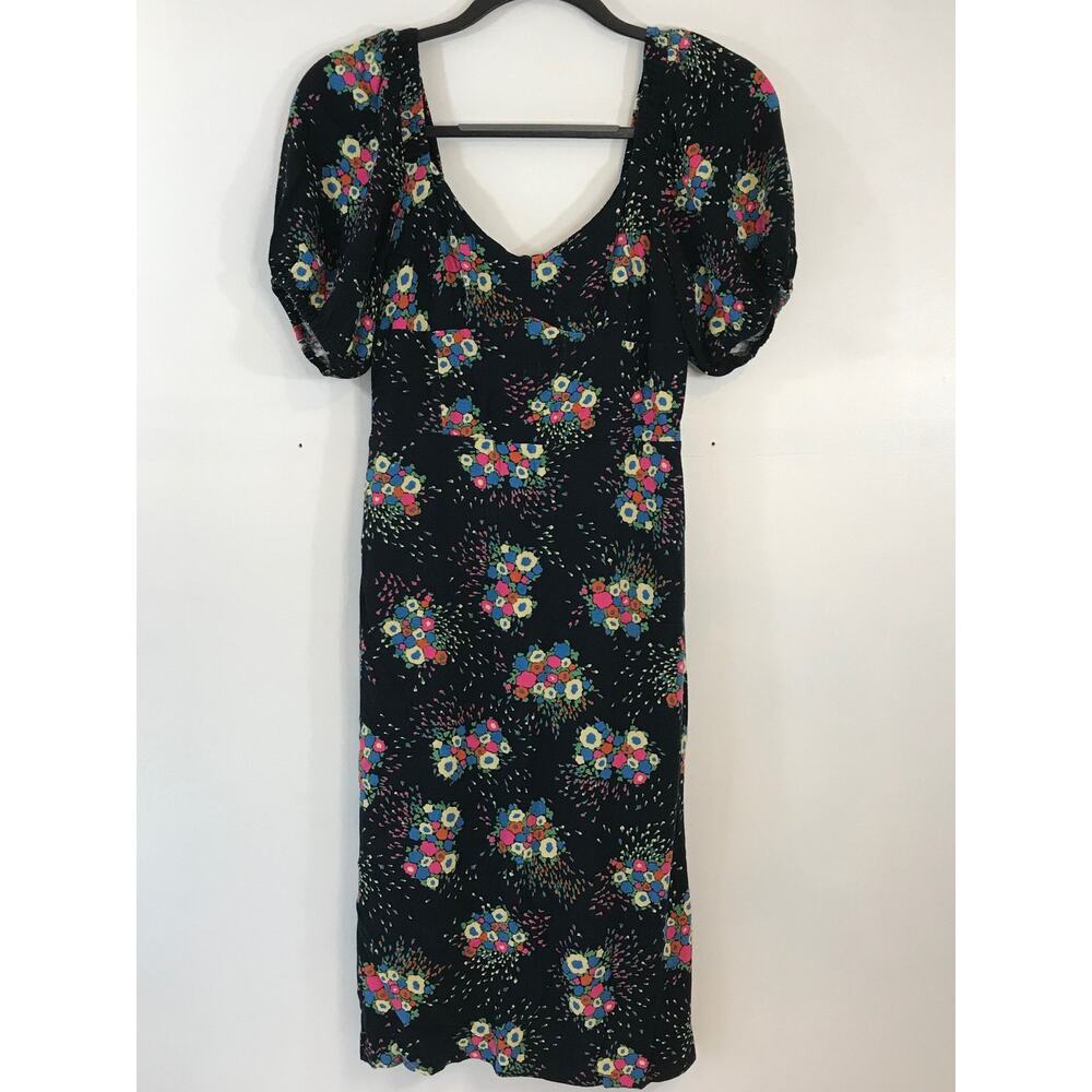 Anthropologie Scarletta Sweetheart Puff Sleeve Floral Black Mini Dress Size 4